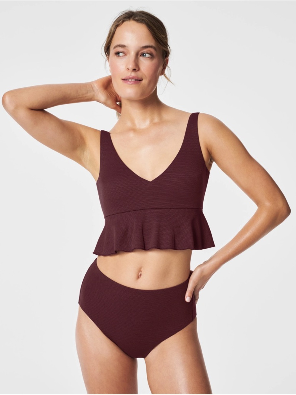 Spanx Pique Flounce Longline Bikini Top and High Waist Shaping Bottom